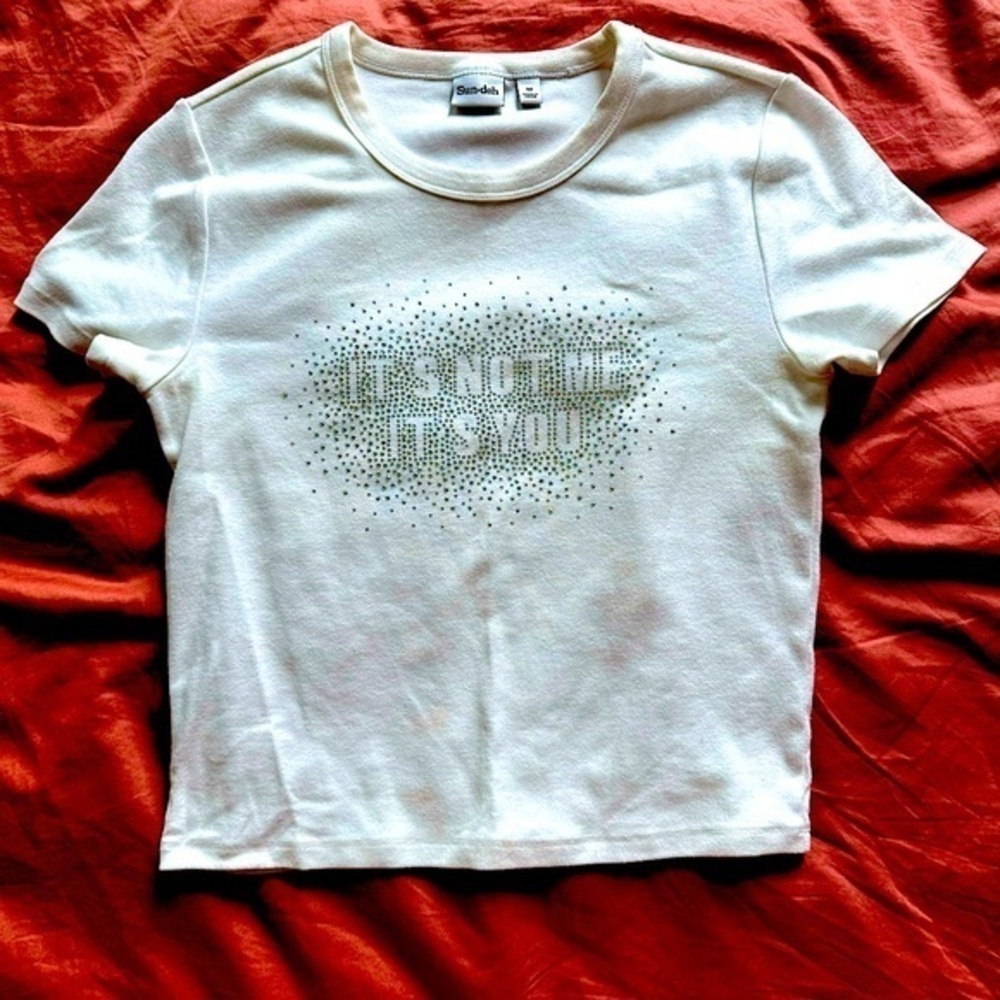 Aritzia Sun-Dey “it’s not me it’s you” graphic crystal cropped t shirt Medium
